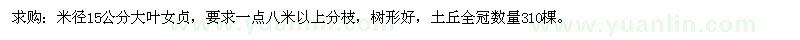 求購(gòu)米徑15公分大葉女貞