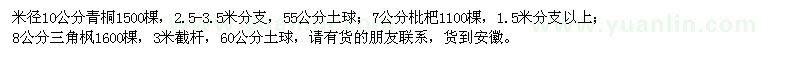 求購10公分青桐，7公分枇杷，8公分三角楓，急