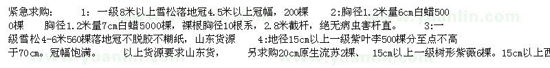求購雪松落地冠、白蠟、原生流蘇、一級(jí)樹形紫薇、西府海棠