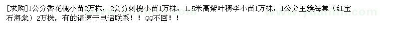 求購香花槐小苗，刺槐小苗，紫葉稠李小苗