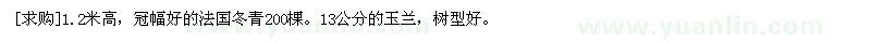 求購1.2米高，冠幅好的法國冬青。13公分的玉蘭