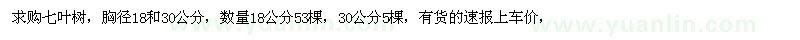 求購七葉樹，胸徑18和30公分