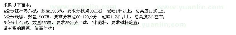 求購雞爪槭、晚櫻、土合歡