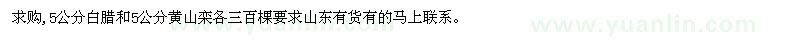 求購5公分白臘和5公分黃山欒