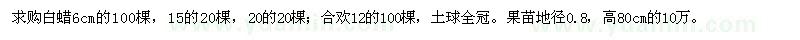 求購白蠟6，15，20cm，合歡12，果苗地徑0.8 