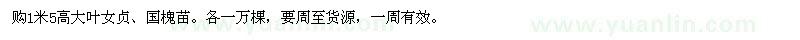 求購1米5高大葉女貞、國槐苗。各一萬棵