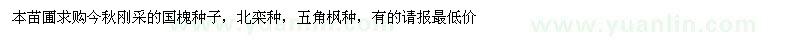 求購本苗圃今秋剛采的國槐種子，北欒種，五角楓種