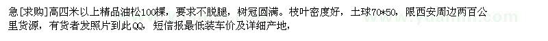 求購(gòu)急高四米以上精品油松100棵