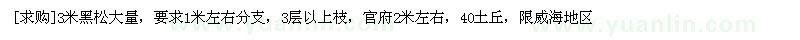 求購(gòu)3米黑松大量，要求1米左右分支