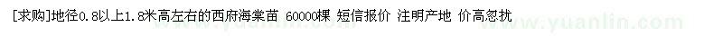 求購地徑0.8以上1.8米高左右的西府海棠苗