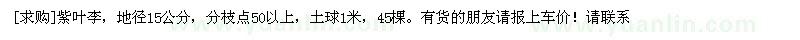 求購(gòu)紫葉李，地徑15公分，分枝點(diǎn)50以上