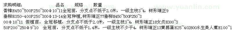 求購垂柳13公分，水生植物等，詳見清單