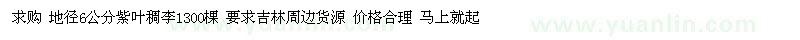 求購地徑6公分紫葉稠李1300棵