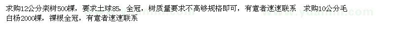 求購(gòu)12公分欒樹500棵，10公分毛白楊2000棵
