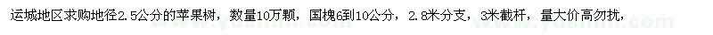求購運(yùn)城地區(qū)地徑2.5公分的蘋果樹，國槐6到10公分