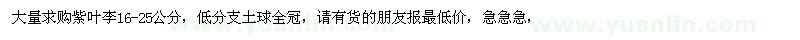 求購大量紫葉李16-25公分