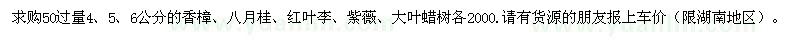 求購4,5,6公分的香樟,八月桂,紅葉李,紫薇