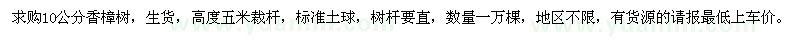 求購10公分香樟樹，生貨