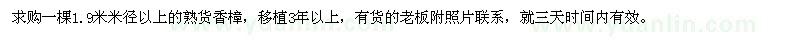 求購1.9米米徑以上的熟貨香樟