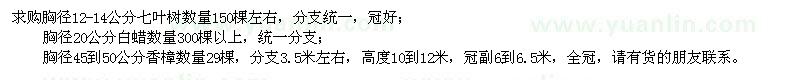 求購(gòu)七葉樹(shù)、白蠟、香樟