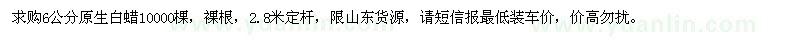 求購(gòu)6公分原生白蠟10000棵