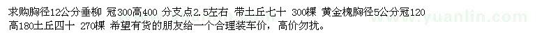 求購胸徑12公分垂柳 黃金槐胸徑5公分