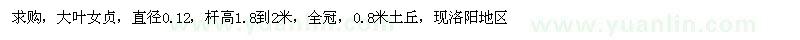 求購大葉女貞，直徑0.12，桿高1.8到2米