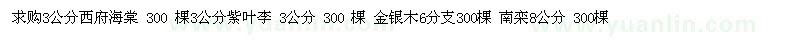 求購3公分西府海棠 紫葉李 金銀木