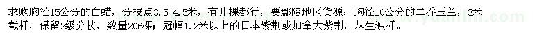 求購白蠟,二喬玉蘭,日本紫荊或加拿大紫荊