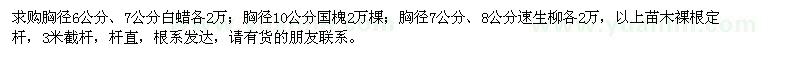 求購(gòu)6、7公分白蠟，10公分國(guó)槐，7、8公分速生柳