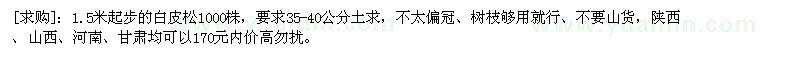 求購1.5米起步的白皮松1000株