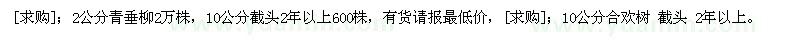 求購2公分青垂柳2萬株，10公分合歡樹