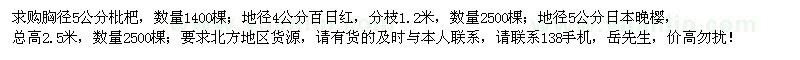求購枇杷、百日紅、日本晚櫻