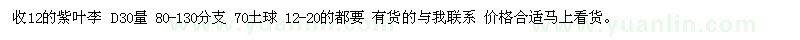 求購12的紫葉李 D30量 80-130分支