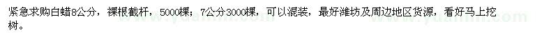 求購(gòu)白蠟，8公分:裸根截桿，5000棵，7公分