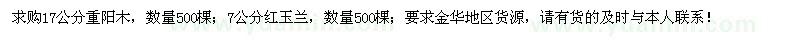 求購17公分重陽木、7公分紅玉蘭