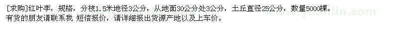 求購紅葉李，規(guī)格，分枝1.5米地徑3公分