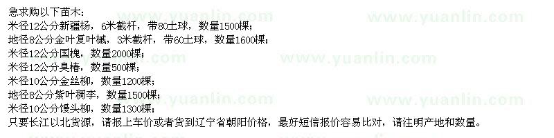 求購新疆楊、金葉復(fù)葉槭、國槐、金絲柳、紫葉稠李、饅頭柳