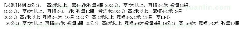 求購樸樹30公分，黃連木30公分 高山榕