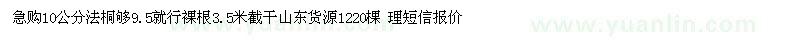 求購(gòu)10公分法桐夠9.5就行裸根3.5米截干 