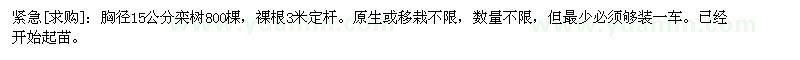 求購緊急：胸徑15公分欒樹800棵