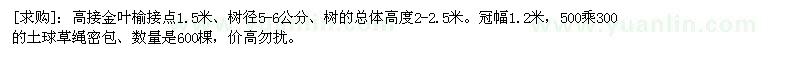 求購(gòu)高接金葉榆接點(diǎn)1.5米、樹(shù)徑5-6公分