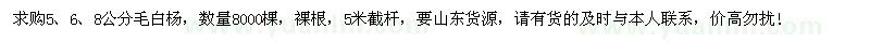 求購(gòu)5、6、8公分毛白楊8000棵