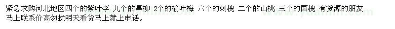 求購(gòu)河北地區(qū)四個(gè)的紫葉李 九個(gè)的旱柳 