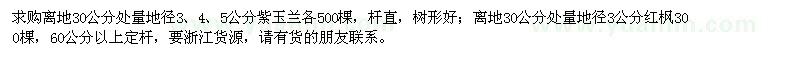 求購(gòu)地徑3、4、5公分紫玉蘭，地徑3公分紅楓