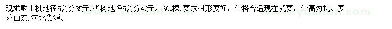 求購山桃地徑5公分.杏樹(shù)地徑5公分 