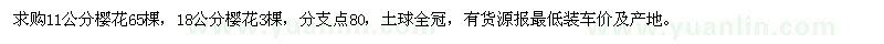 求購11公分櫻花65棵，18公分櫻花3棵