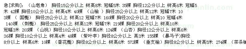 求購皂角 國(guó)槐 刺槐 山桃 紫葉李 香花槐 茶條槭 火炬樹