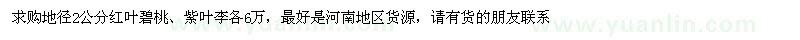 求購地徑2公分紅葉碧桃、紫葉李各6萬