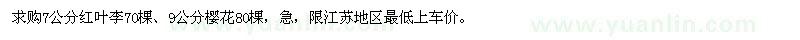 求購(gòu)7公分紅葉李,9公分櫻花